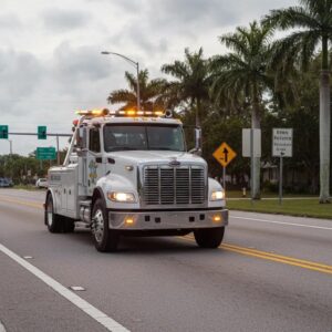 Emergency tow truck responding to a roadside incident in Homestead, FL