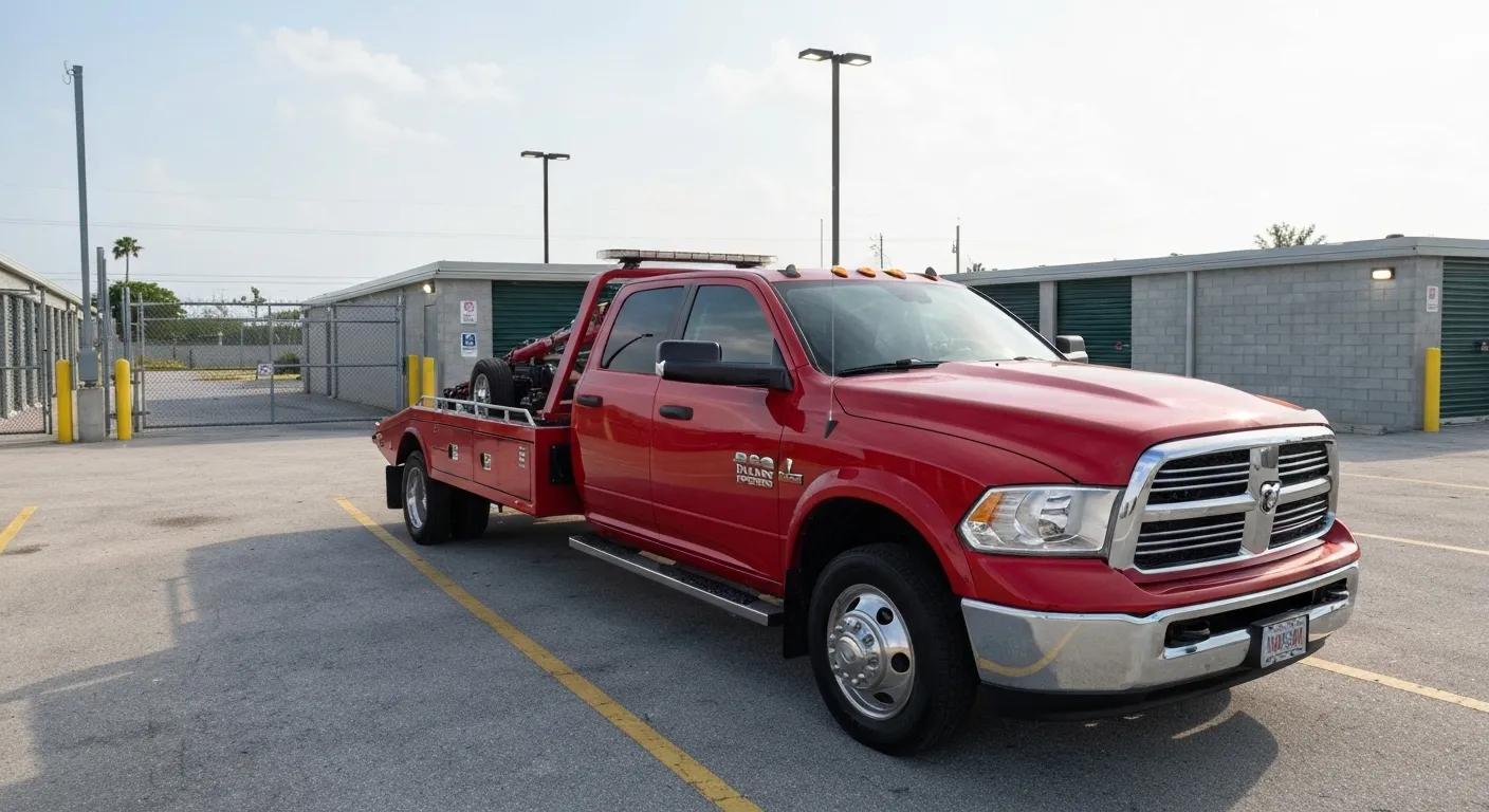Licensed towing vehicle at a secure storage facility in Homestead, FL