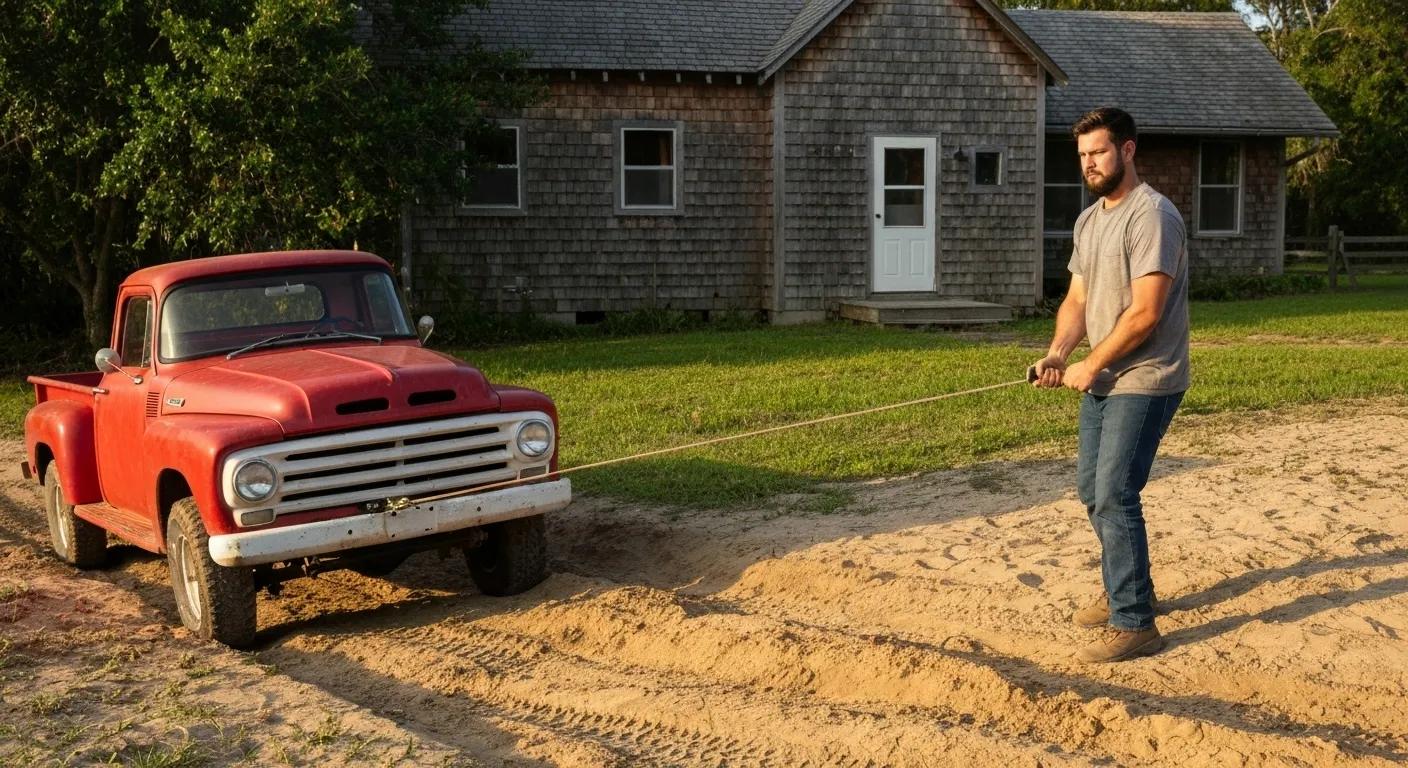 Technician using winch to recover vehicle from hard terrain in homestead, FL