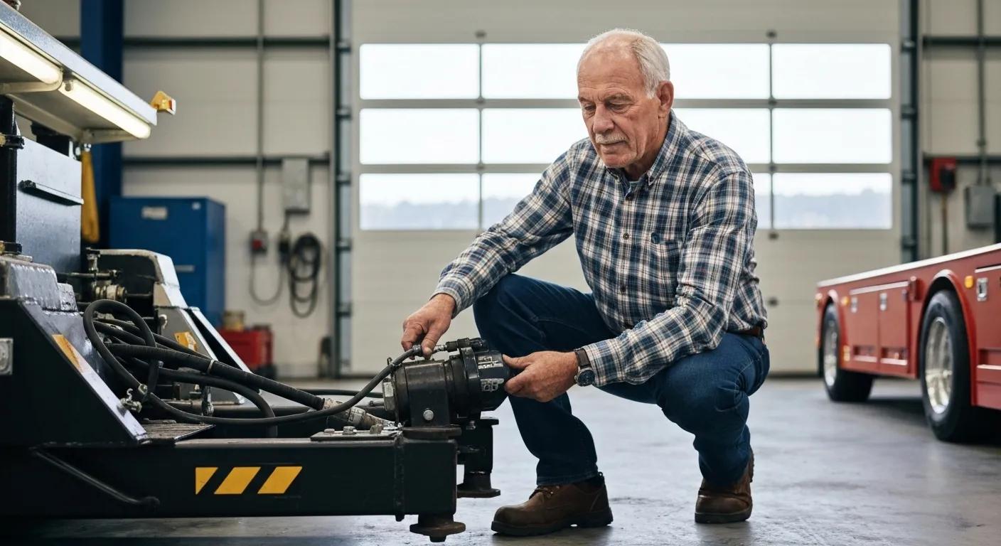 Someone checking towing equipment to make sure it meets safety standards